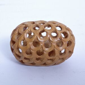 Vintage Archana Crafts India Hand Carved Wooden Egg With Undercut Bird in Nest